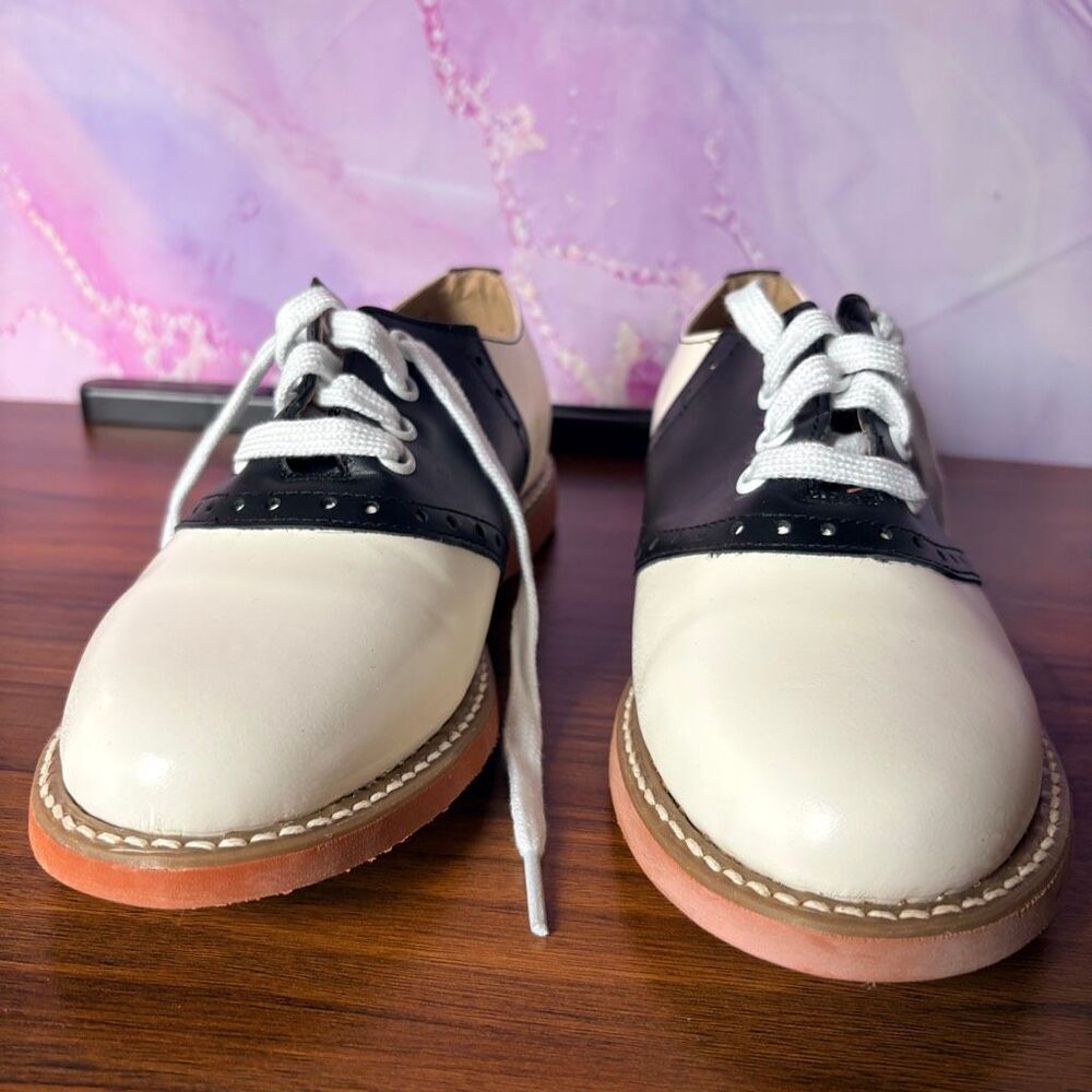 Kesco 4667 Girls 3.5 EE Classic Leather White Black Oxford Saddle Shoes NIB FLAW - Picture 6 of 13